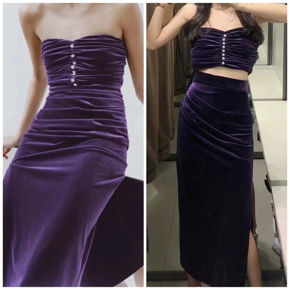 SALE‼️ NWT- Zara purple Velvet Top and Skirt SET ( 2 pieces)